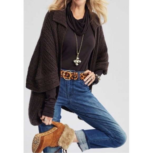 CAbi • Repose Cape #3702 cardigan sweater open Ganache brown chunky knit - Picture 1 of 11